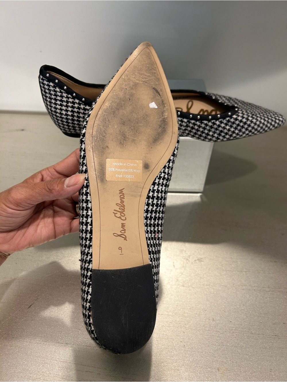 Sam Edelman Black & White Houndstooth Pointed Ballet Flats - Picture 5 of 7